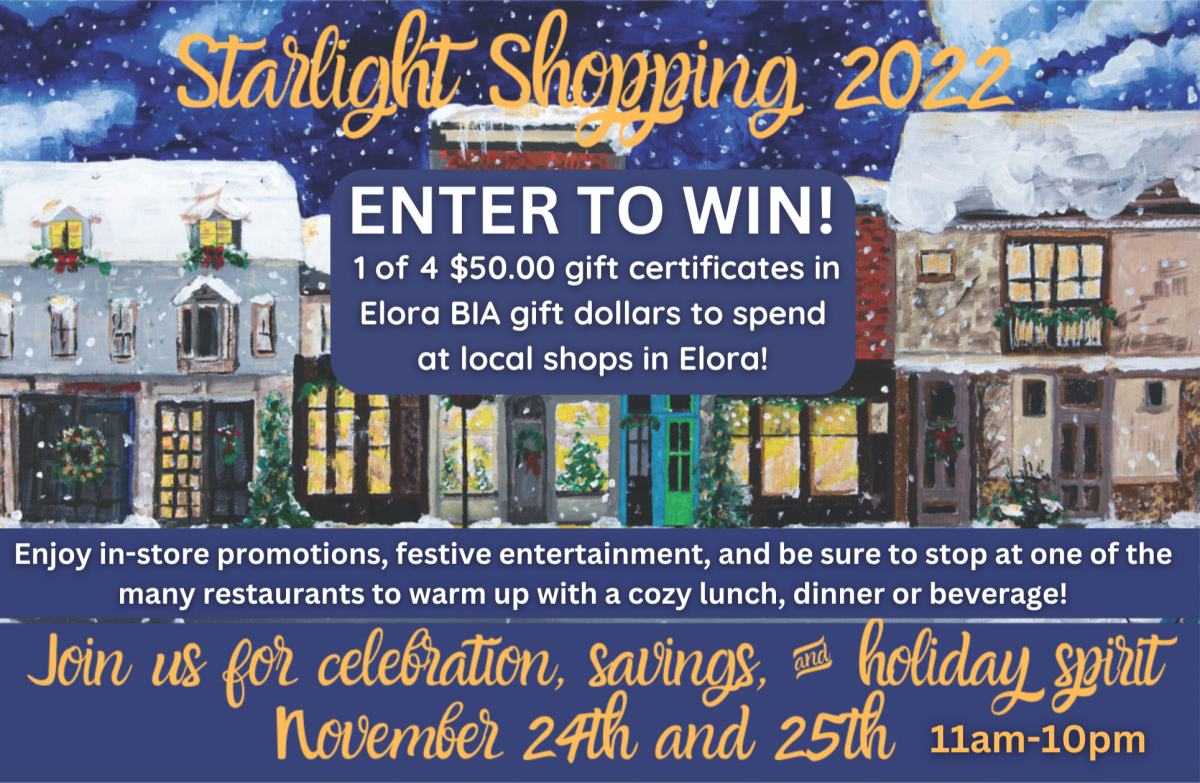 ENTER HERE: Win a $50 Gift Certificate in Elora BIA Gift Dollars!